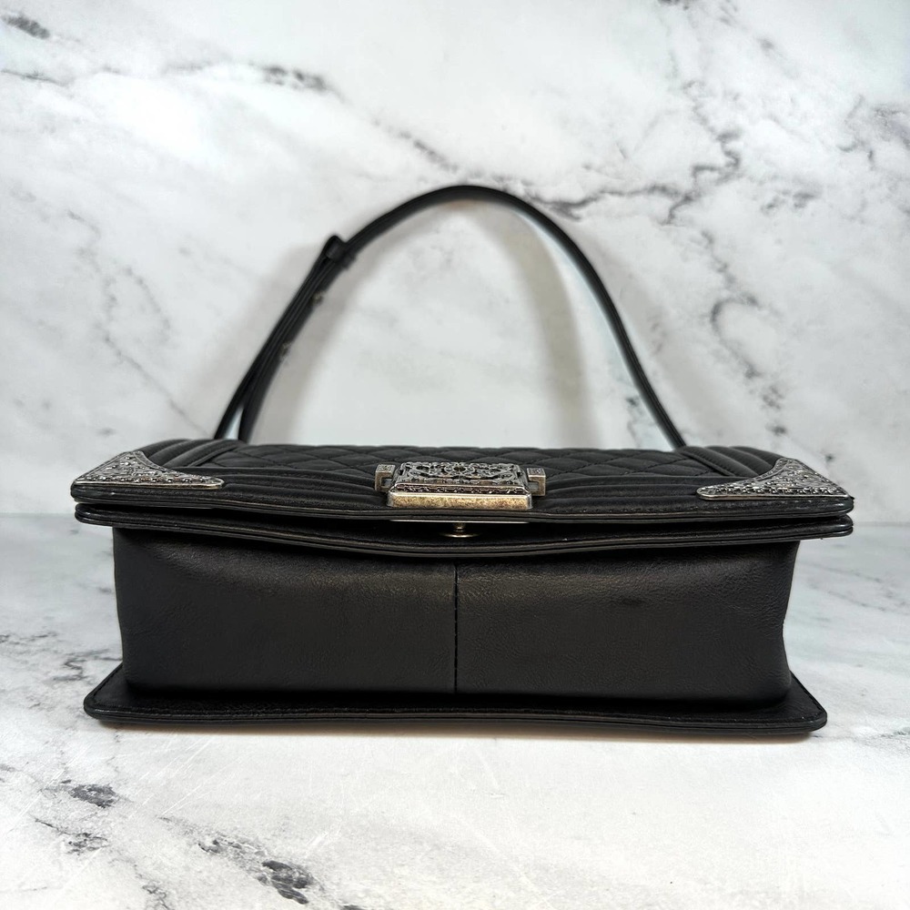 ❌❌ Chanel Boy Bag Metal Old Medium Classic Quilted Black Flap CC Leboy Calfskin - Picture 13 of 16